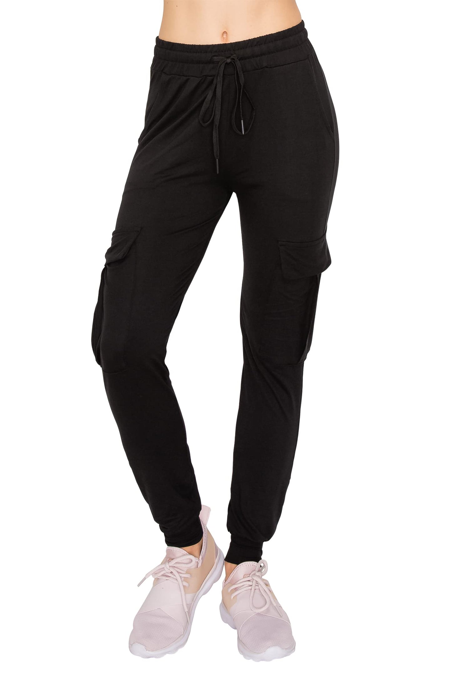 ALWAYS Fleece Cargo Jogger for Women - Soft Cozy Casual Warm Lounge Winter Sweatpants with Pockets Black M