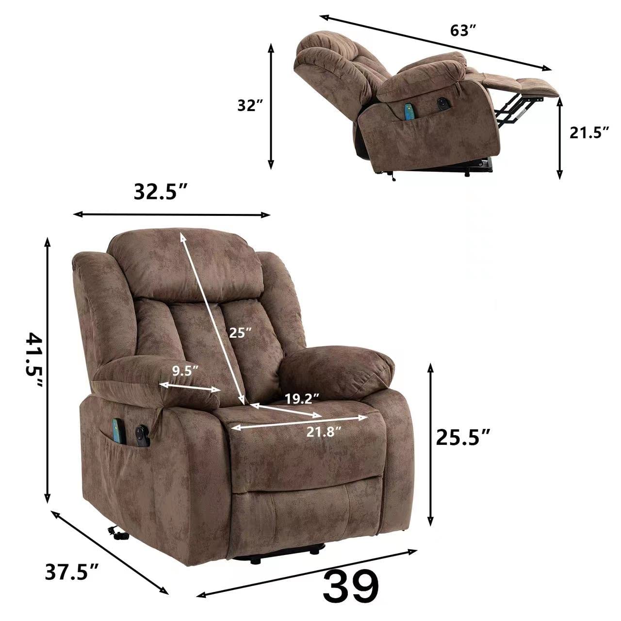 ERYE Electric Power Lift Recliner Chair for Elderly with Massage and Heat, Velvet Upholstery Infinite Positions Adjustable Large Size Armchair W/ 2 Remote Controllers & Side Pockets for Living Room