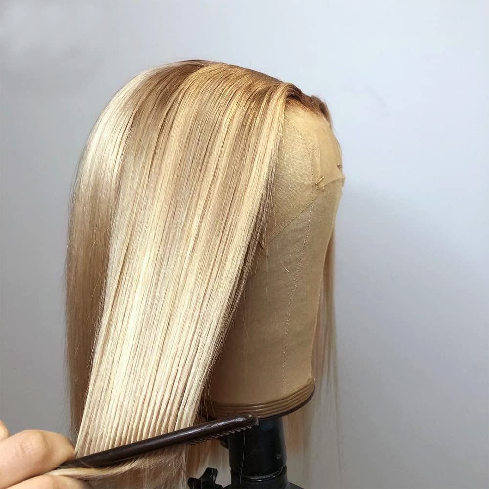 ANDRIA Lace Front Wigs Straight Hair Glueless Lace Wigs Synthetic Long Silk Straight Natural Wig Heat Resistant Fiber Ombre Dirty Blonde Colorful Wig With Baby Hair For Black Women 24 Inches