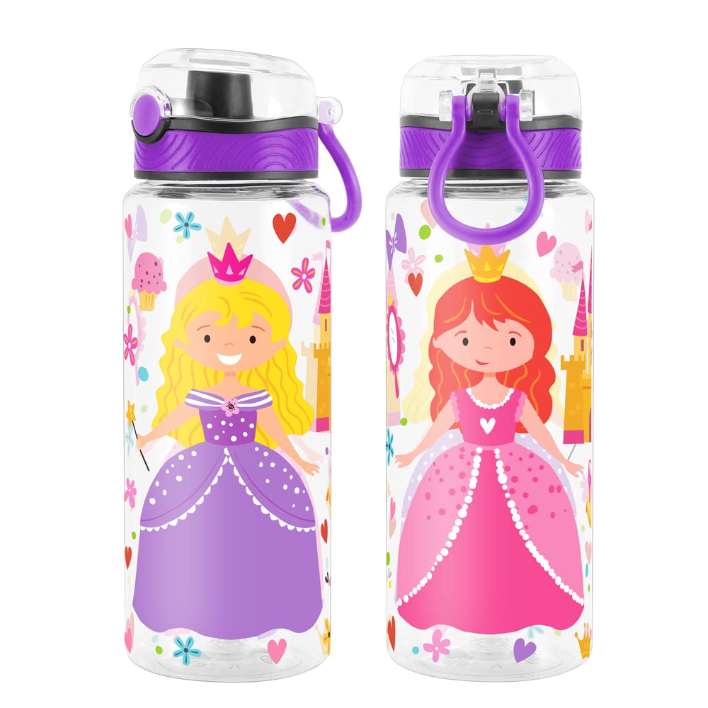 Cute Water Bottle for School Kids Girls, BPA FREE Tritan & Leak Proof & Easy Clean & Carry Handle, 23oz/ 680ml - Princess