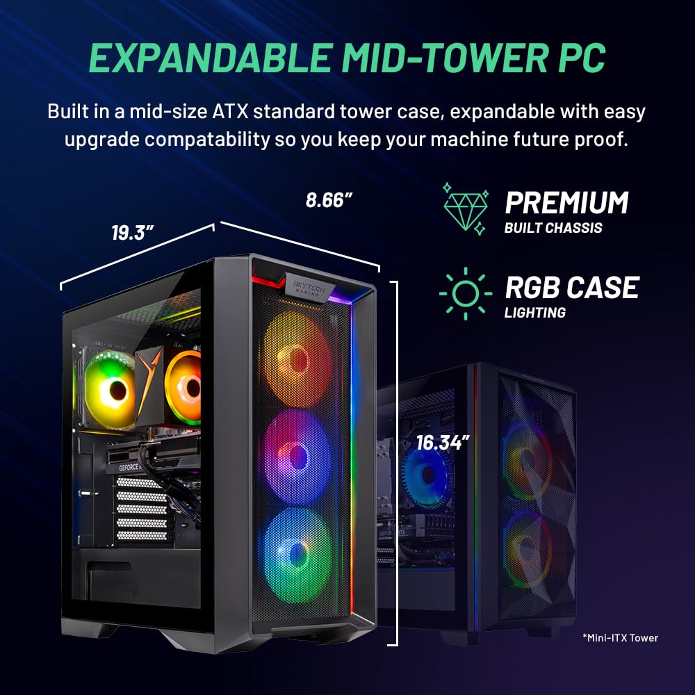 Skytech Nebula Gaming PC Desktop, Ryzen 5 5500 3.6 GHz (4.2GHz Turbo Boost), NVIDIA RTX 4060 8GB GDDR6X, 1TB SSD, 16GB DDR4 RAM 3200, 650W Gold PSU, Wi-Fi, Win 11 Home