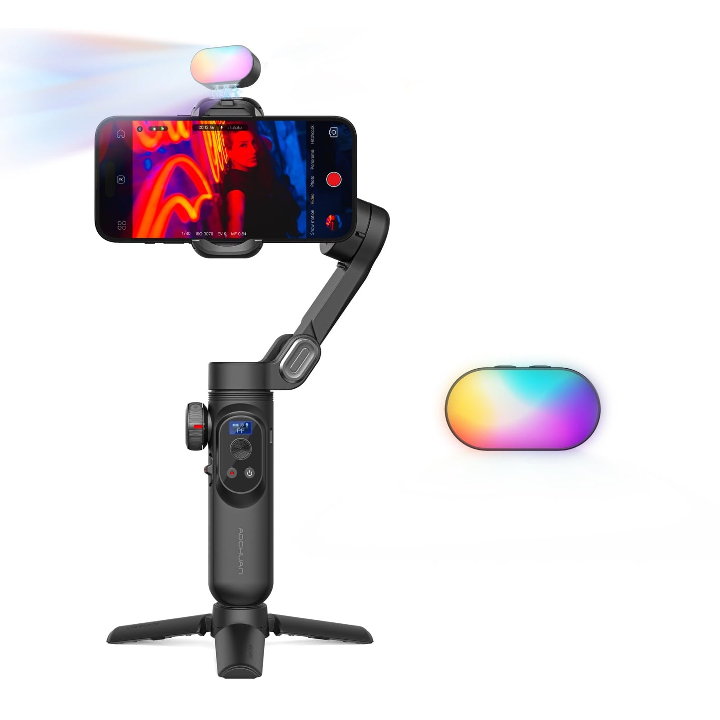 AOCHUAN 3-Axis Gimbal Stabilizer for Smartphone Smart X Pro Kit & P03 RGB Magnetic Fill Light