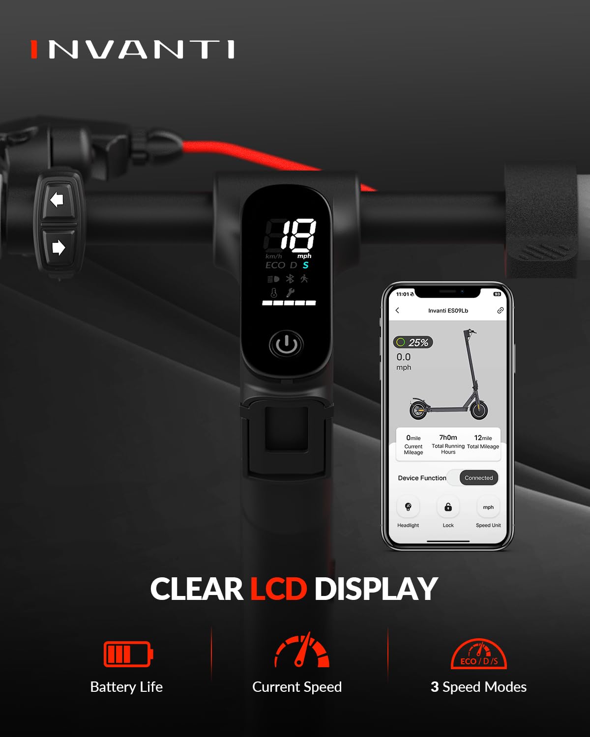INVANTI E30 Electric Scooter, 350W Motor, 20Miles Range & 18 MPH, Turn Signals, Smart APP, 8.5" Solid Tires, Foldable Commuter Electric Scooter with Rear Suspension and Dual Brakes for Adults and Teen