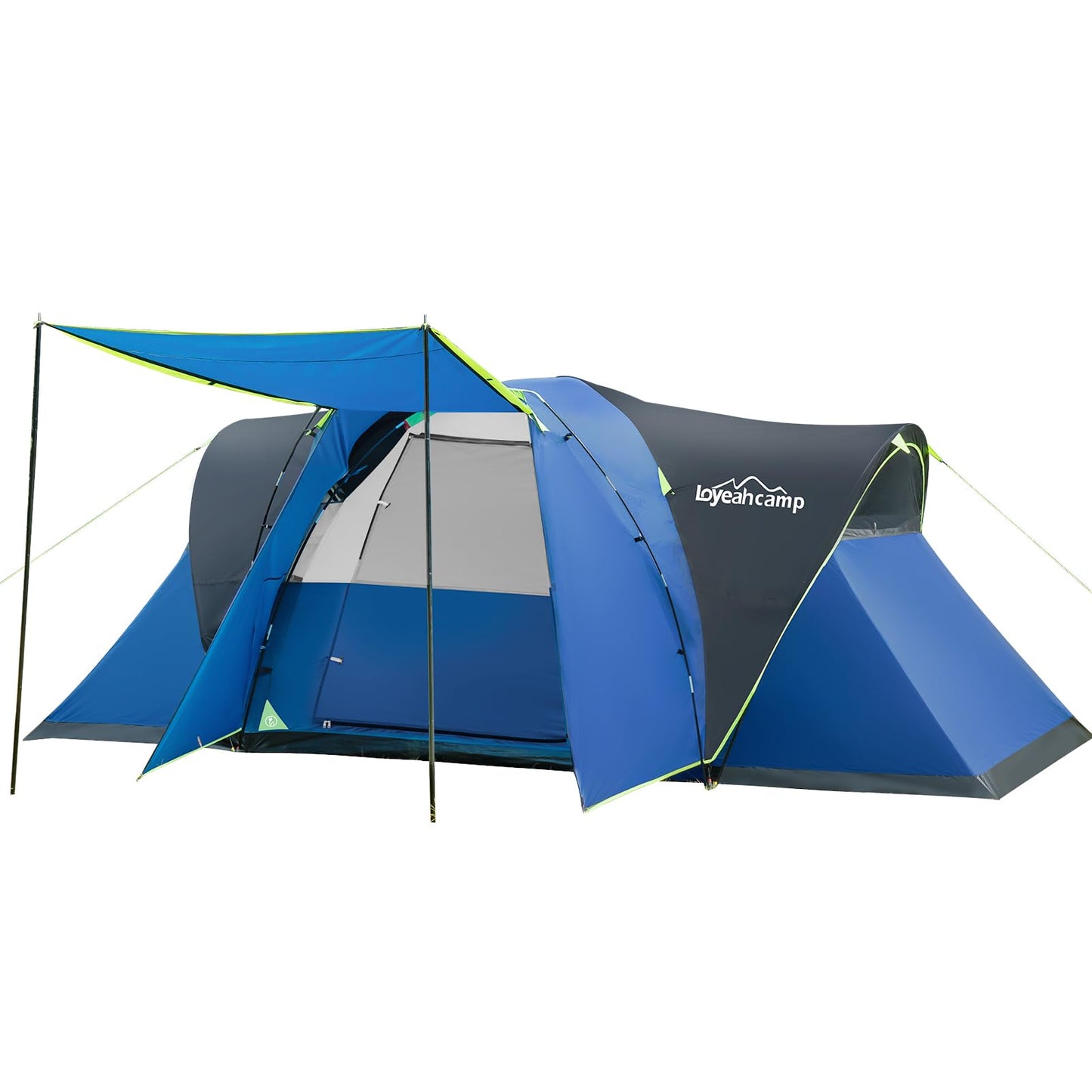 LOYEAHCAMP 8 Person Larger Extended Dome Camping Tent with 3 Rooms, Waterproof Semi-Freestanding Family Outdoor Tent with Spacious Interior and Mesh Windows