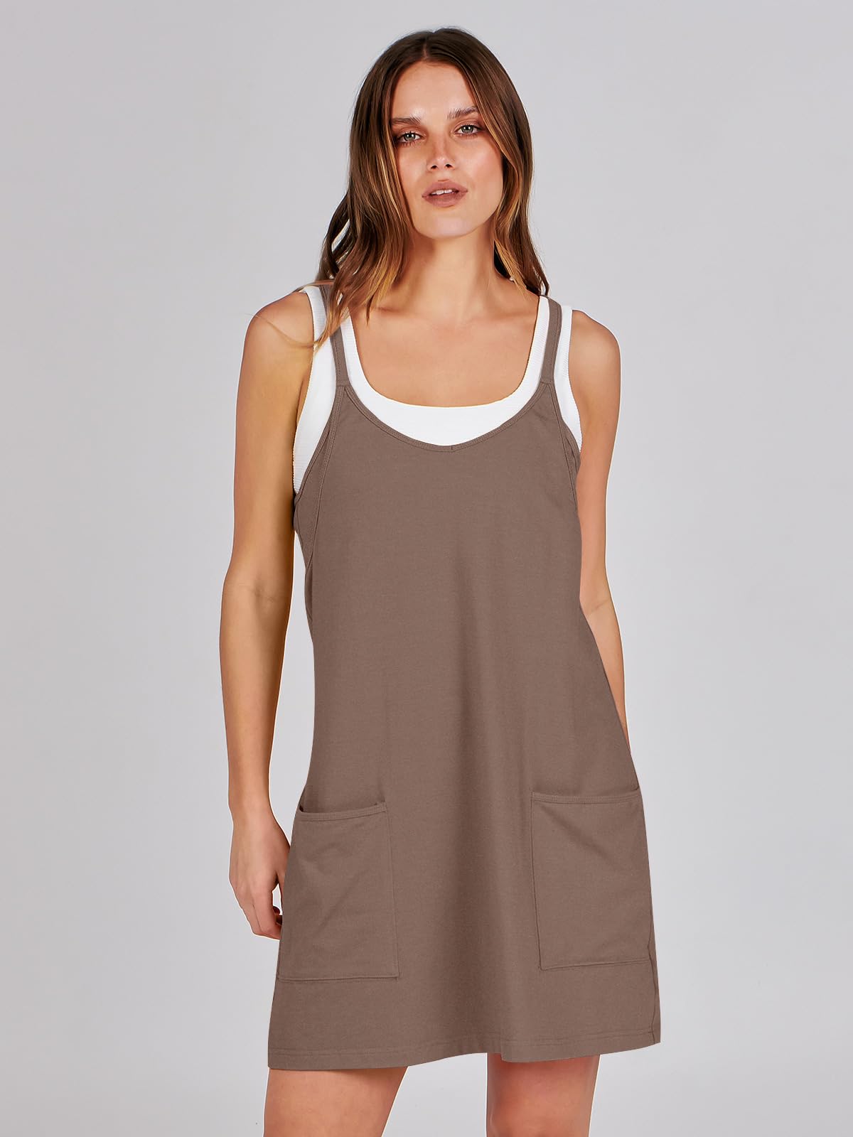 ANRABESS Women Summer Mini Romper Dress Workout Tennis Active Sports Athleisure Outfits built in Shorts Trendy Vacation Coffee X-Smal