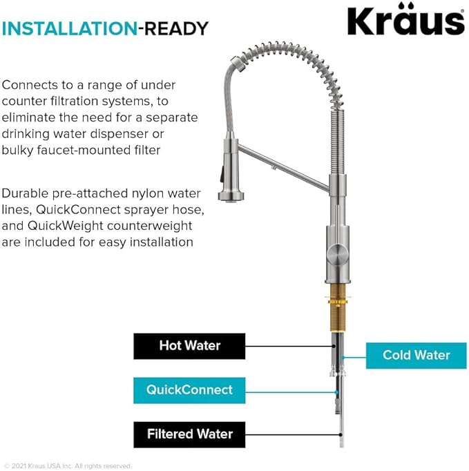 KRAUS Bolden 2-in-1 Commercial Style Pull-Down Single Handle Water Filter Kitchen Faucet for Water Filtration System in Chrome, KFF-1610CH