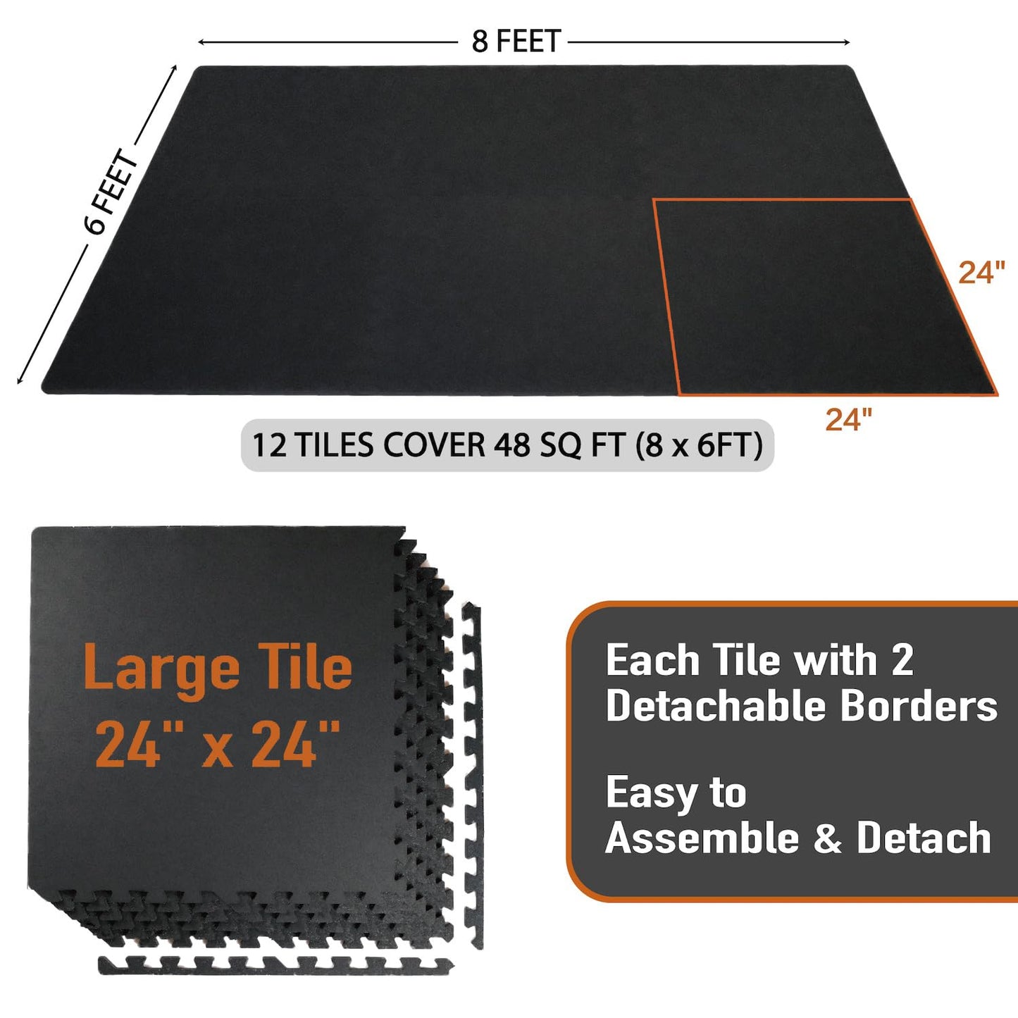AIRHOP 0.56in Thick 24 Sq Ft Exercise Equipment Mats, 6 Tiles Upgraded Rubber Top with High Density EVA Foam, Large Interlocking Puzzle Gym Flooring for Home Gym, Heavy Weight Workout,Black & Blue