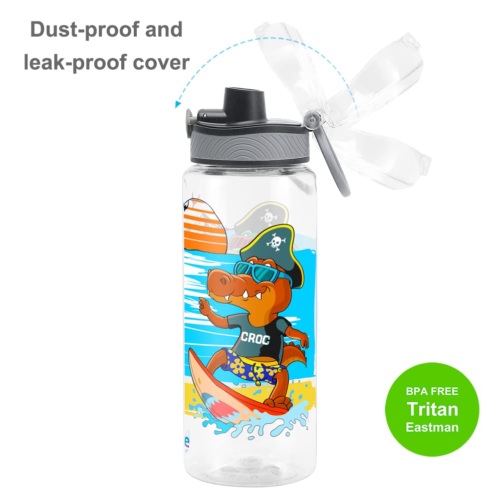 Cute Water Bottle for School Kids Girls, BPA FREE Tritan & Leak Proof & Easy Clean & Carry Handle, 23oz/ 680ml (Croc)
