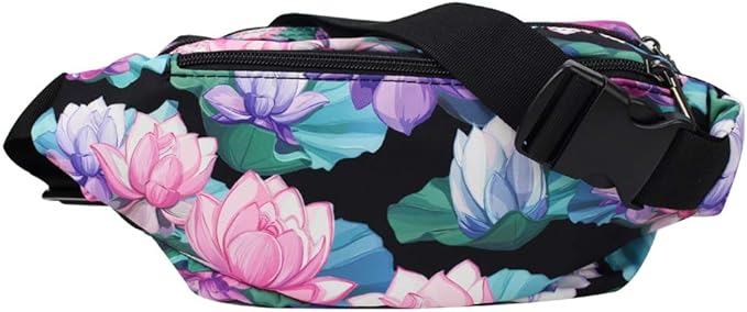 Oxpecker Waist Pack Bag with Rain Cover, Waterproof Fanny Pack for Men&Women, Workout Traveling Casual Running Hiking Cycling, Hip Bum Bag with Adjustable Strap for Outdoors (Black Base Floral)