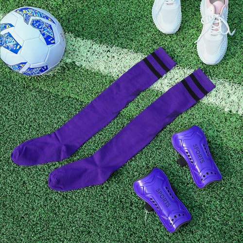 Syhood Soccer Shin Guards and Socks for Toddler Kids Youth, Lightweight Soccer Shin Pads Protective Soccer Gear for 3-5, 5-10, 10-15 Years Old Children Teen Boys Girls Soccer Game (Purple,S Size)