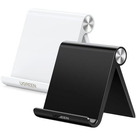 UGREEN Phone Stand 2 Pack Desk Cell Phone Holder Travel Compatible with iPhone 16 Pro Max 15 Plus 14 Pro 13 12 Mini 11 SE XS XR 8 7, Portable Foldable Desktop iPhone Stand Adjustable, Black White