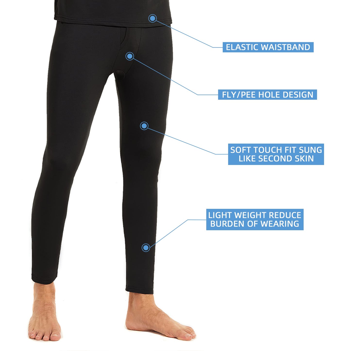American Trends Mens Thermal Underwear Ultra Soft Long Johns with Fleece Lined Base Layer White 2XL