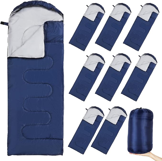 10 Pcs 0 Degree Camping Sleeping Bags Bulk for Adults Cold Weather Sleeping Bags 4 Season Warm Waterproof Lightweight with Compression Sack for Backpacking Hiking Travel Homeless