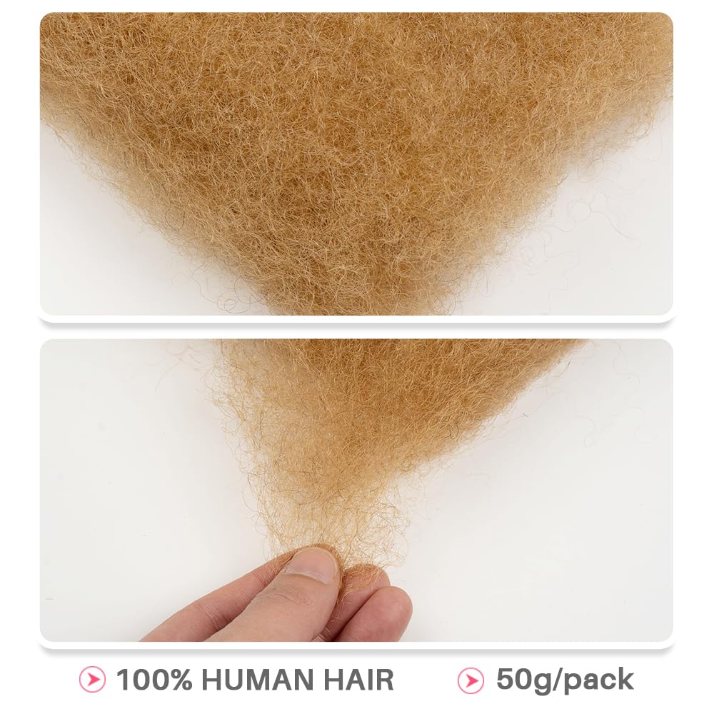 QVR Afro Kinkys Bulk Human Hair for Dreadlock Extensions Repair Locs, Twist Braiding Afro Kinky Human Hair for Locs 1 Pack 50 Gram