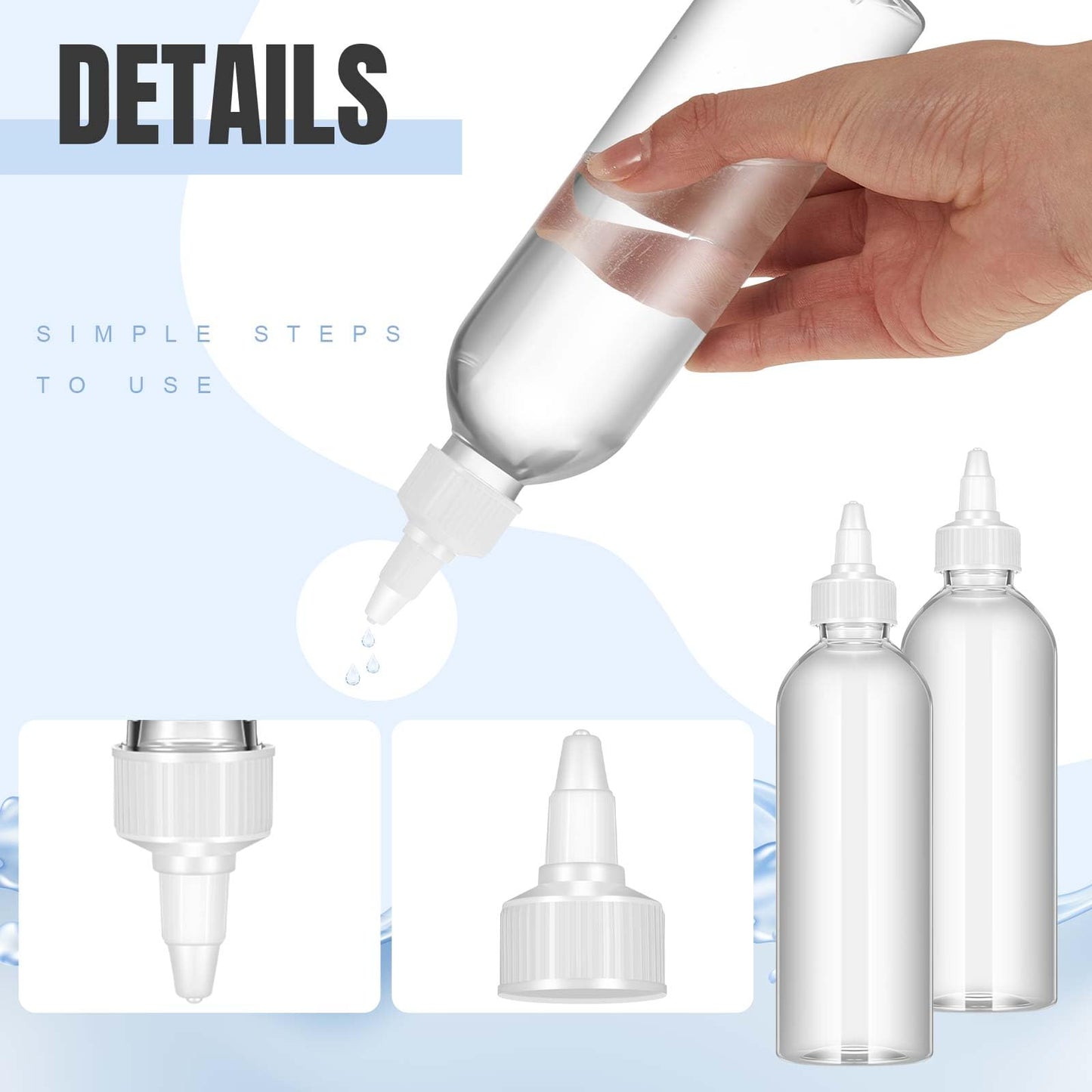 Barydat 12 Pcs Applicator Bottles for Hair, 16.9 oz Squeeze Hair Oil Applicator Bottle Clear Refillable Empty Plastic Bottles, Twist on Top Cap with Open Close Nozzle and 2 Funnels