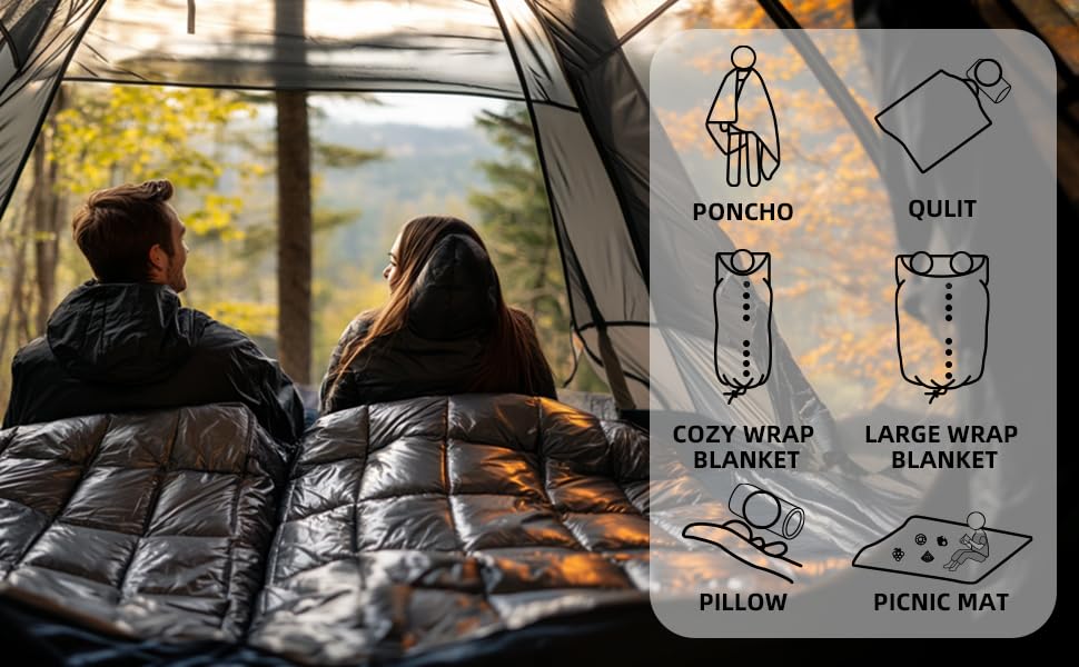 Vihicamp Down Camping Blanket - Packable Lightweight Outdoor Blanket, Warm Compact Backpacking Quilt for Cold Weather, Water-Resistant Puffer Blanket, Ideal for Travel, Hammock, Outdoor Adventures