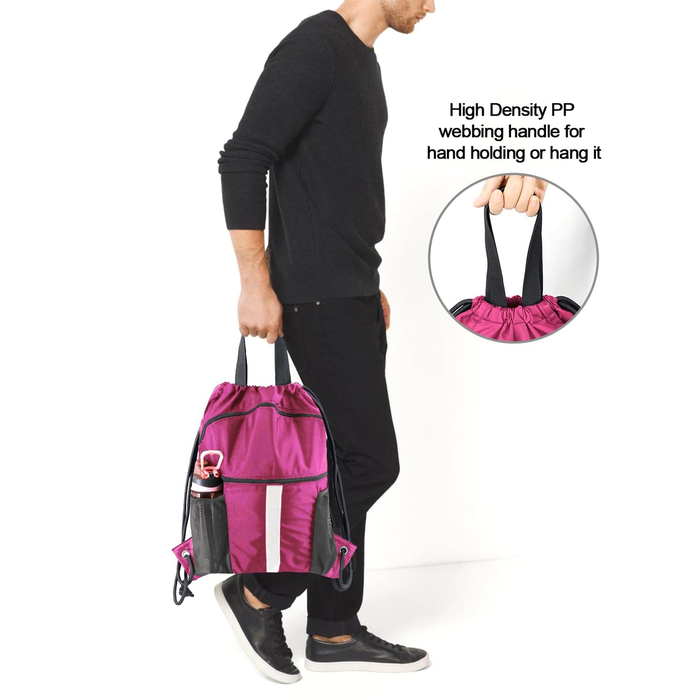 BeeGreen Rose Red Drawstring Backpack Bag with Shoe Compartment X-Large Gym Sports String Cinch Sackpack with Front Inside Zipper Pockets