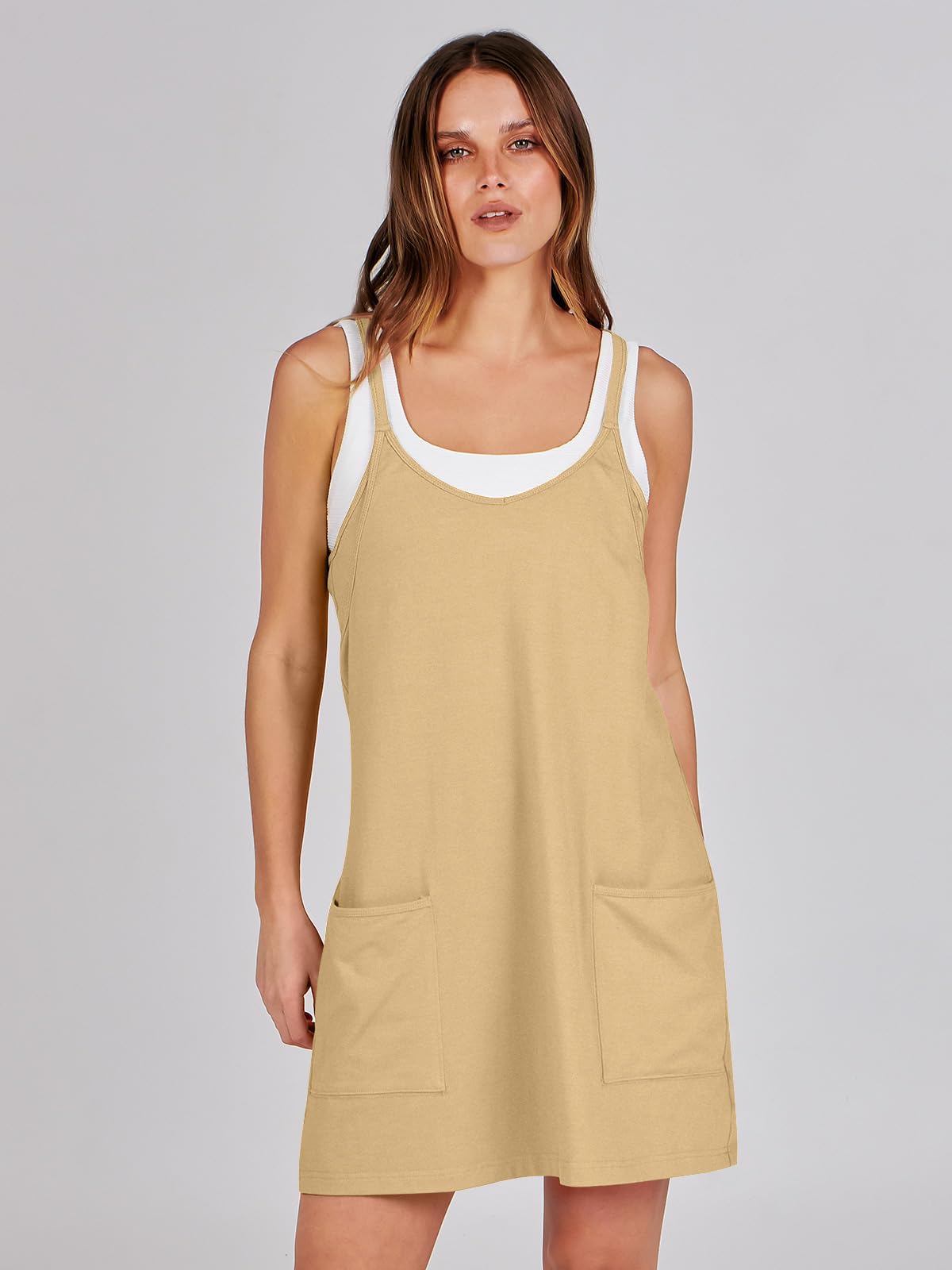 ANRABESS Women Summer Mini Romper Dress Workout Tennis Active Sports Athleisure Outfits built in Shorts Trendy Vacation Light Yellow X-Smal