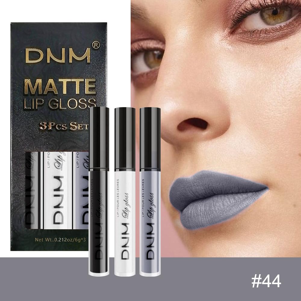 AMY'S DIARY Black White Gray Matte Plum Liquid Lipstick 3Pcs Sets,24-hour Lipstick Long Lasting Permanent L Magic Lipstick Waterproof Lip Stain 24 Smudge Waterproof for Women (Set16)