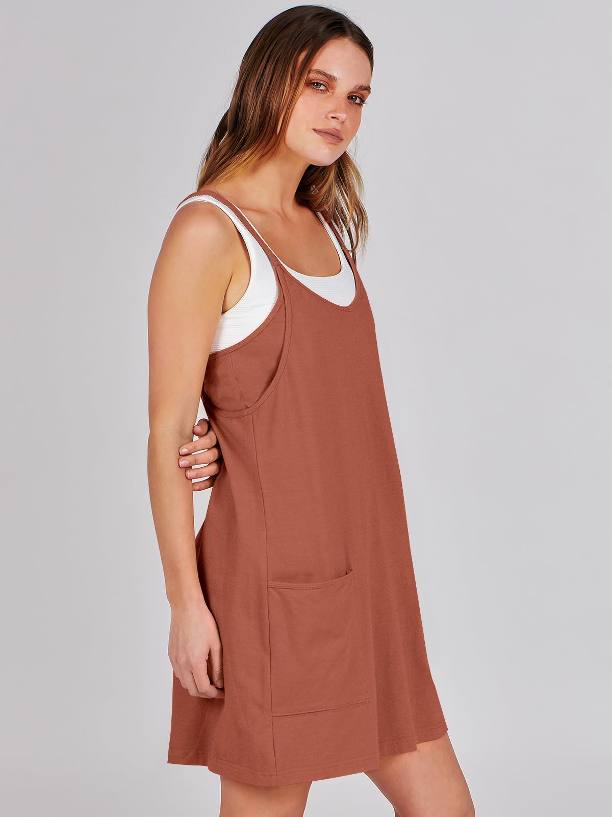 ANRABESS Women Summer Mini Romper Dress Workout Tennis Active Sports Athleisure Outfits Built in Shorts Trendy Vacation Rust X-Smal