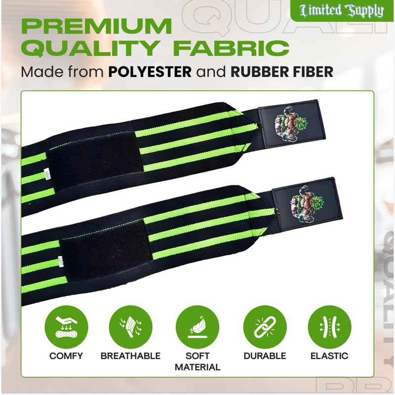 Anime Wrist Wraps Lifting Straps 24" for Men and Women - 1 Pair Each, Gym Accessories Support Weightlifting, Powerlifting, Strength Training, and Improve Workout, Black Green Dzbsyan