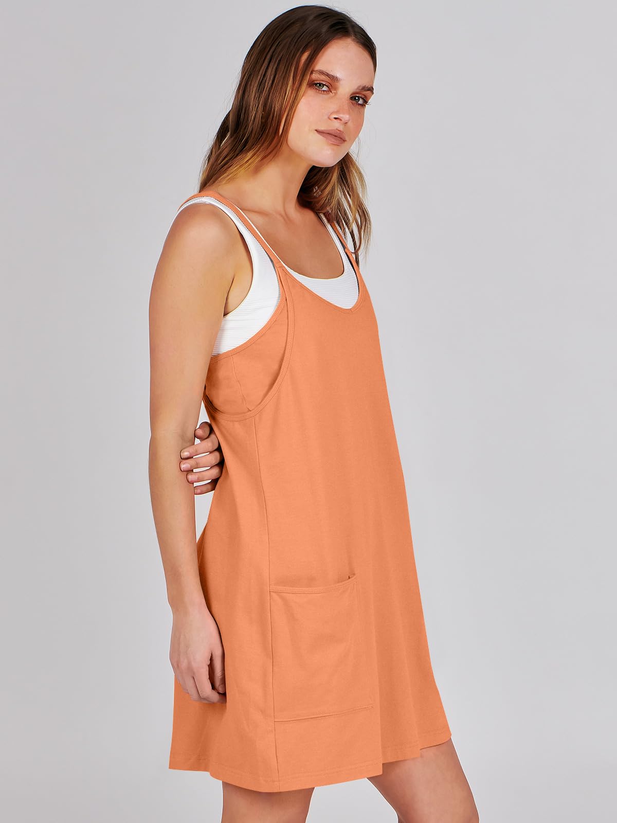 ANRABESS Women Summer Mini Romper Dress Workout Tennis Active Sports Athleisure Outfits built in Shorts Trendy Vacation Orange Small