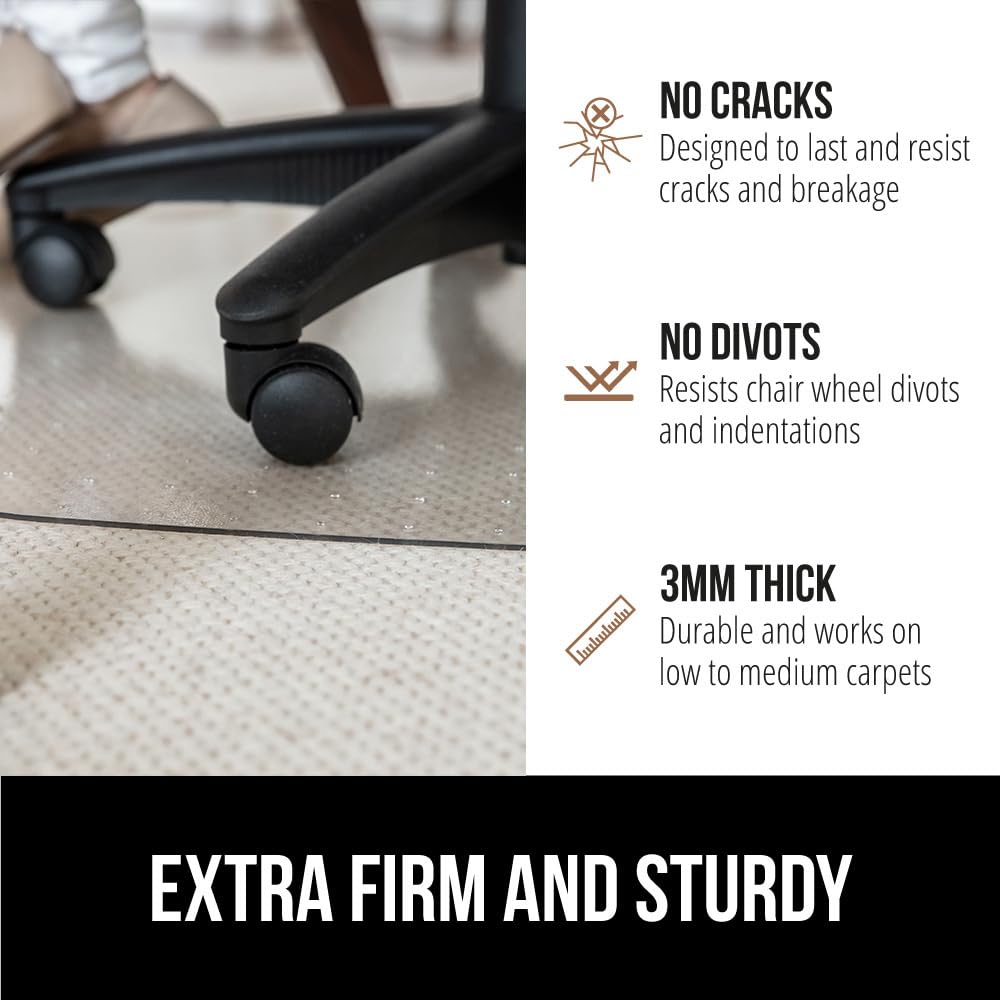 GORILLA GRIP Slip Resistant Office Chair Mat for Carpet Floors, 36x48 Smooth Glide Under Desk Carpeted Floor Protector, Heavy Duty Plastic Computer Mats for Rolling Work and Gaming Chairs, Clear