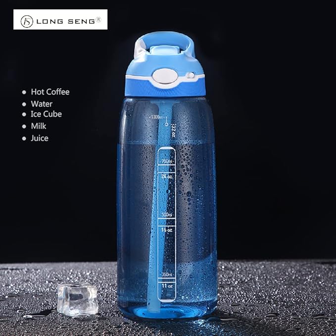 Sports Water Bottle 35 OZ, Gym Leak Proof Wide Mouth Straw Water Bottles Sky Blue BPA-Free Plastic Water Bottle Tasteless Portable Easy Clean Water Bottles For Adults Man Woman