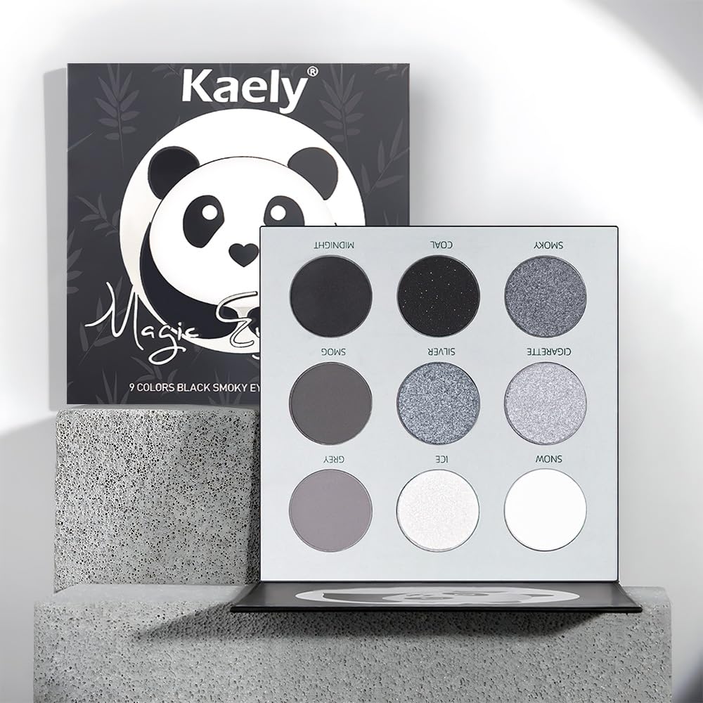 evpct 9 Colors Black Grey Silver White Smoky Shimmery Eyeshadow Makeup Palette for Goth Look, High Pigmented Matte & Shimmer & Smoky Shades, Long Lasting Waterproof Gothic Eye Shadow sombras de ojos