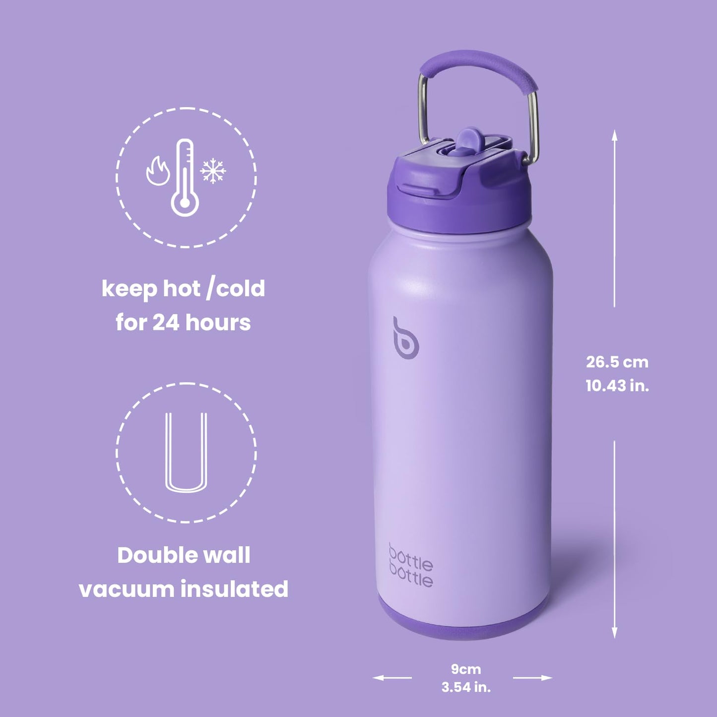 BOTTLE BOTTLE 32oz Insulated Water Bottle Stainless Steel Sport Water Bottle with Straw Dual-use Lid Design for Gym with Pill Box (dark purple)