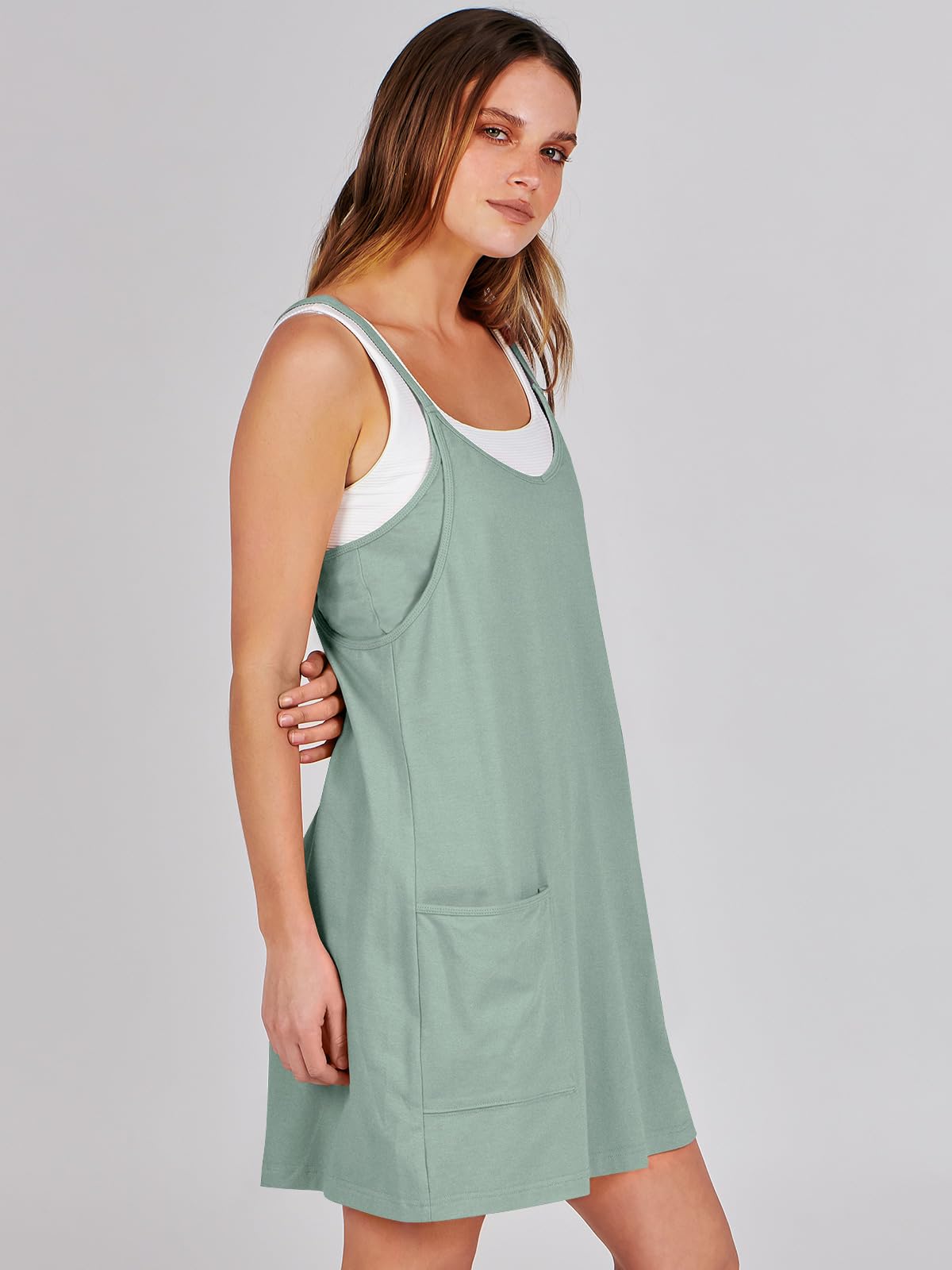 ANRABESS Women Summer Mini Romper Dress Workout Tennis Active Sports Athleisure Outfits Built in Shorts Trendy Vacation Gray Blue X-Smal