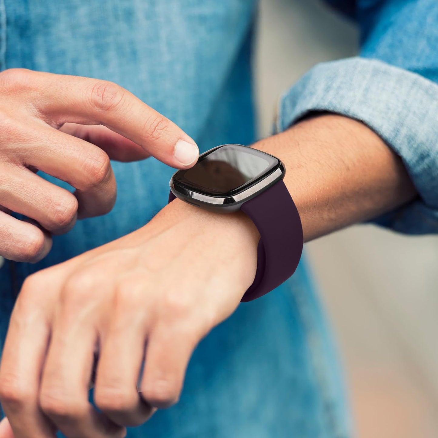 Vancle Bands Compatible with Fitbit Versa 4 / Versa 3 Bands Women Men, Fitbit Sense 2 / Sense Bands, Soft Silicone Replacement Bracelet Strap for Fitbit Versa 4/ Sense 2 Smart Watch (Large, Dark Purple)