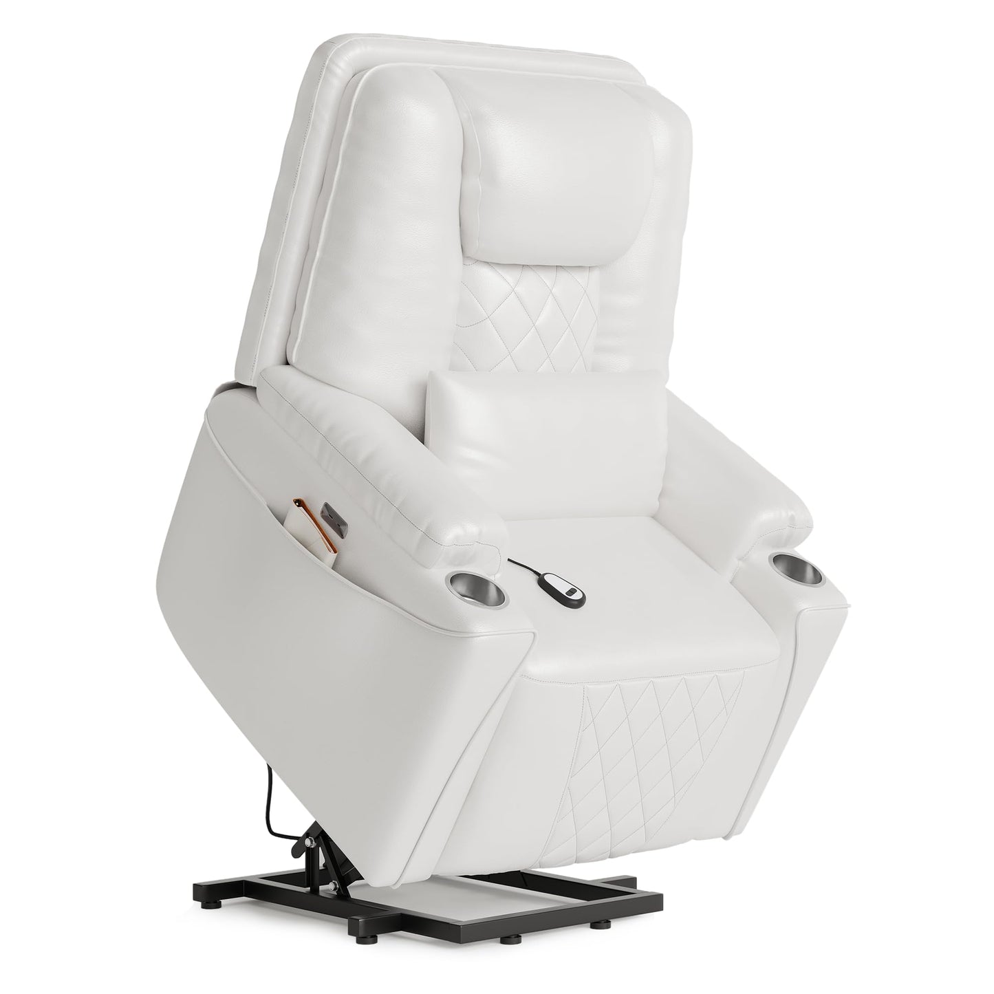 IDEALHOUSE Electric Power Lift Recliner Chair Sofa, Power Lift Chair for Elderly, 3 Positions, Side Pockets, and Cup Holders, USB Ports, Recliner Chair with Remote for Living Room, White