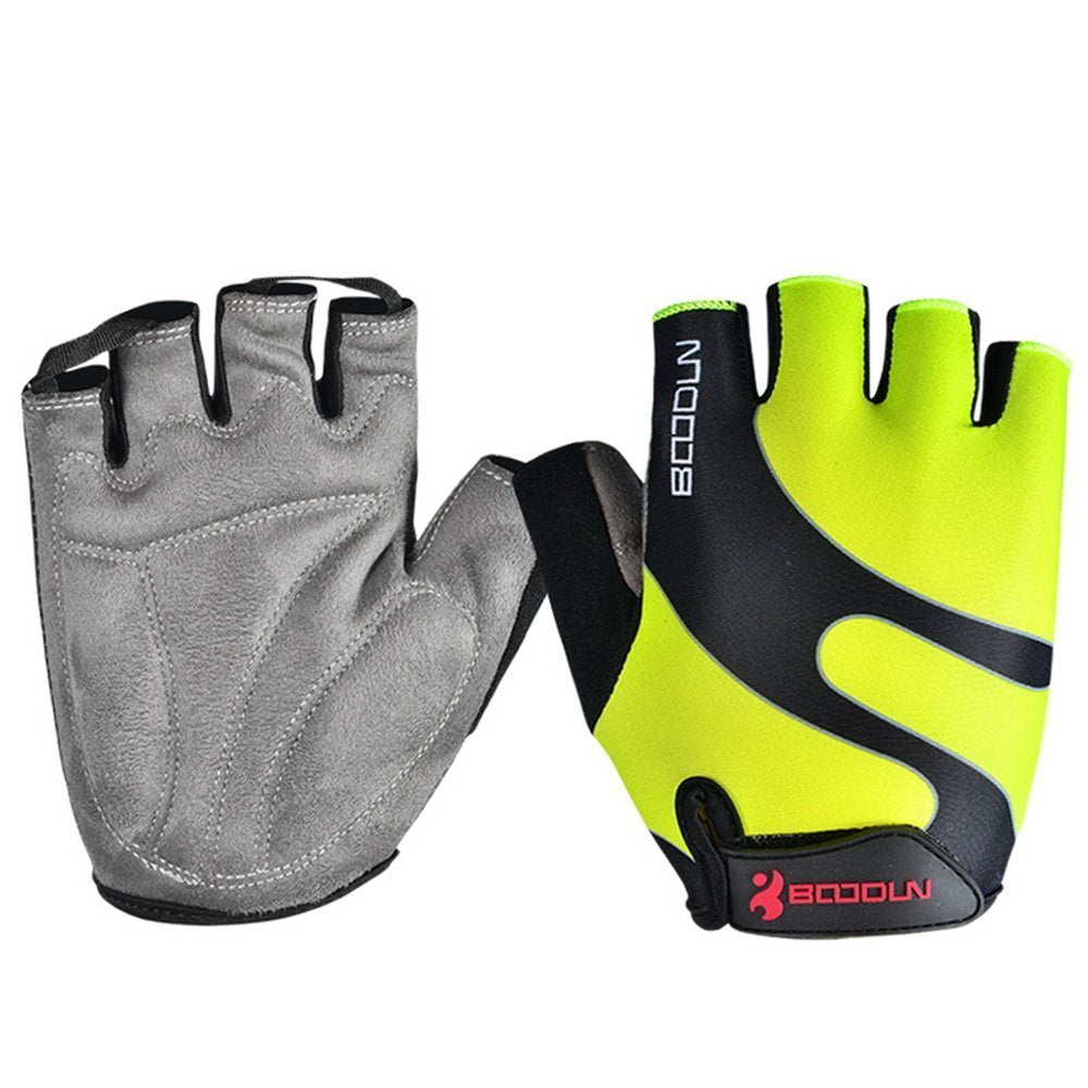 BOODUN Cycling Gloves with Shock-Absorbing Foam Pad Breathable Half Finger Bicycle Riding Gloves Bike Gloves B-001, Fluorescent Green, X-Large