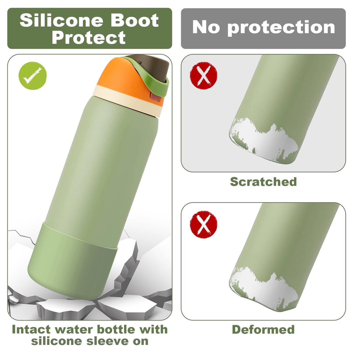 Alwenid 2PCS Silicone Water Bottle Boot for Owala 40 Oz, Anti-Slip Protective Sleeve Bottom Bumper Protector for FreeSip, Twist, and Flip Stainless Steel Water Bottles (Mint+Clear)