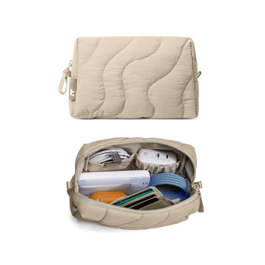 tomtoc Electronics Organizer Travel Case, Soft Puffy Organizer Bag Birthday Christmas Gifts Travel Essentials for Women Girls, Portable Accessory Tech Pouch Storage for Charger, Cord, Cable, Phone