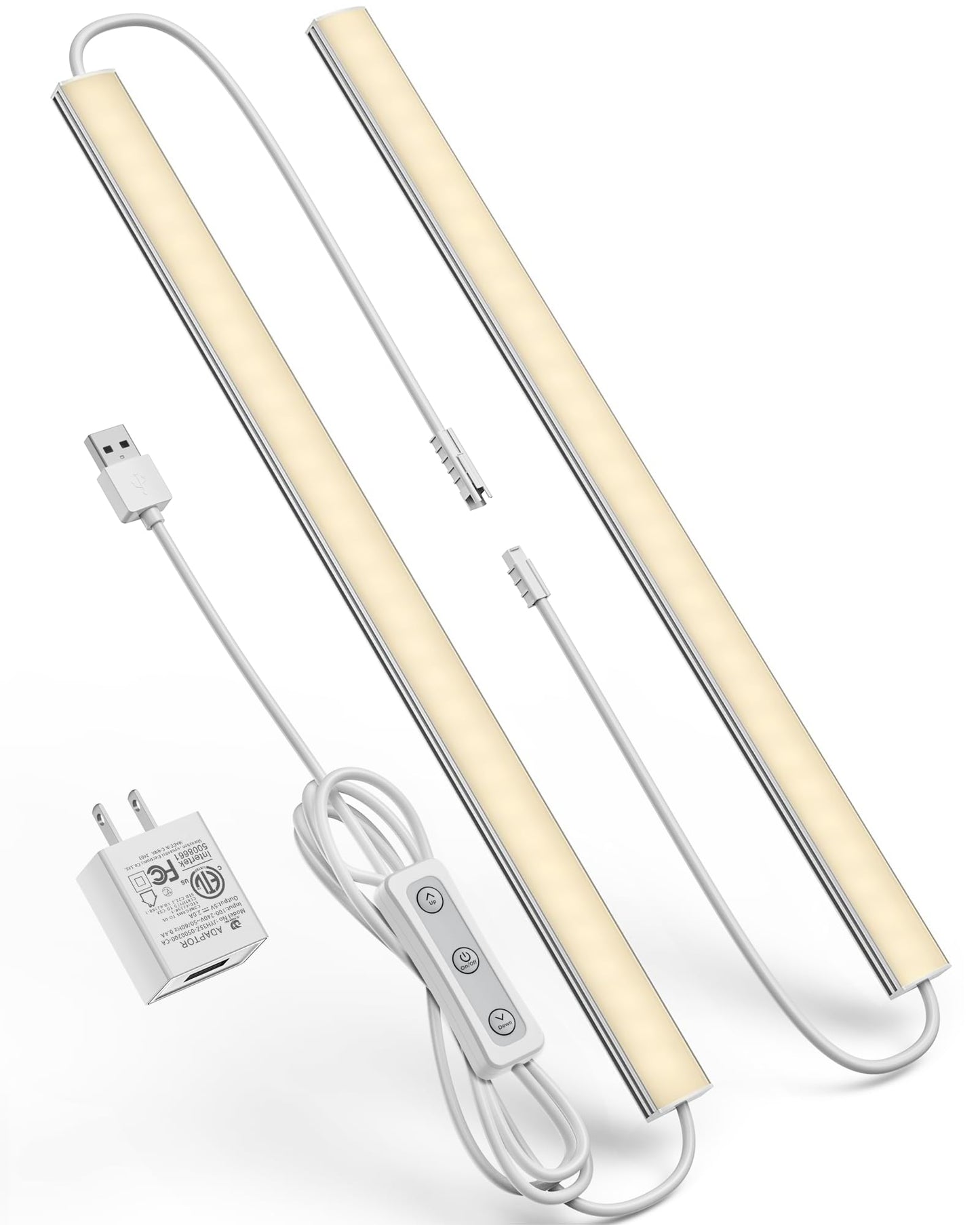 Vovamo Plug-in Under Cabinet Lighting, Dimmable Under Counter Lights for Kitchen, 2pcs 12 Inch, Warn White 3000K Linkable USB Led Closet Light, Wired Indoor Night Lights Bar for Desk,Sink,Workbench