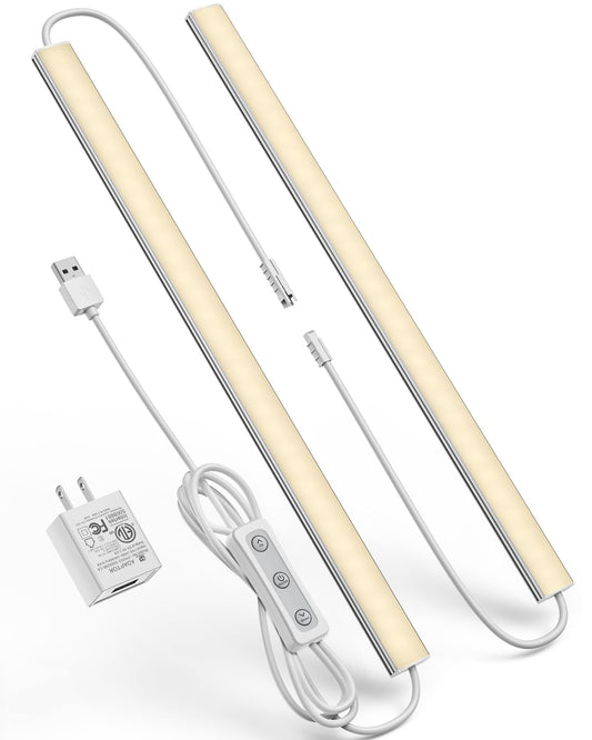 Vovamo Plug-in Under Cabinet Lighting, Dimmable Under Counter Lights for Kitchen, 2pcs 12 Inch, Warn White 3000K Linkable USB Led Closet Light, Wired Indoor Night Lights Bar for Desk,Sink,Workbench