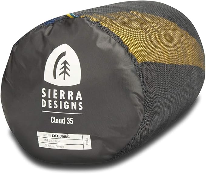 Sierra Designs Cloud 35 Degree DriDown Sleeping Bag Ultralight Zipperless Down Sleeping Bag for Backpacking and Camping