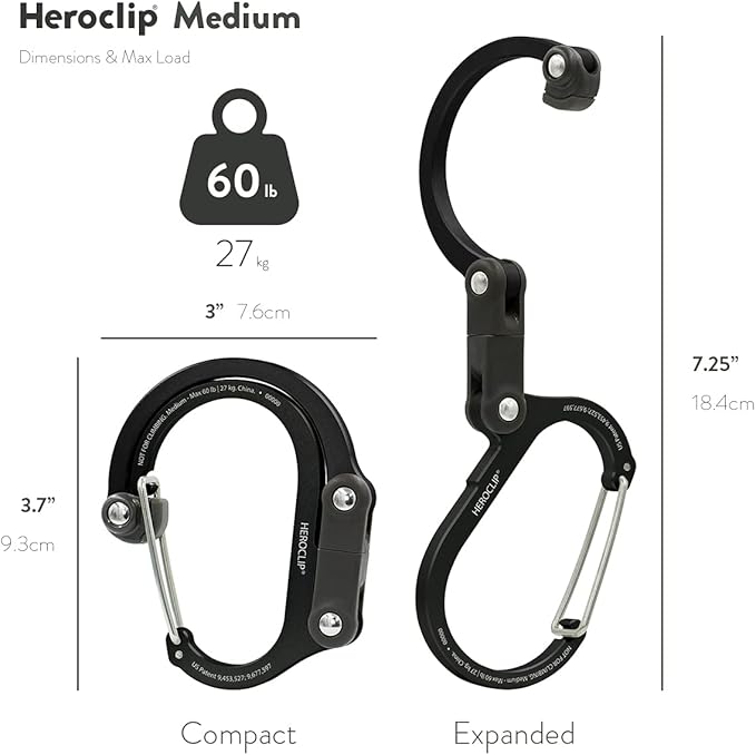 GEAR AID HEROCLIP 360° Swivel Carabiner Gear Clip and Hook (Medium) for Camping, Backpack, Suitcases and Garage Organization