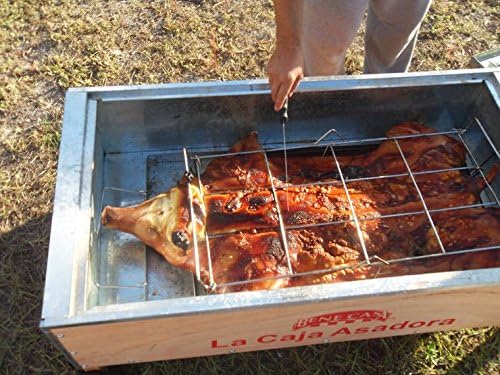 Latin Touch Caja China Roasting Box Pig Roaster 100lbs, Charcoal, Large Capacity Roasting Box Design with Accessories, 2 Steel Racks, Free Cookbook & Bear Paws
