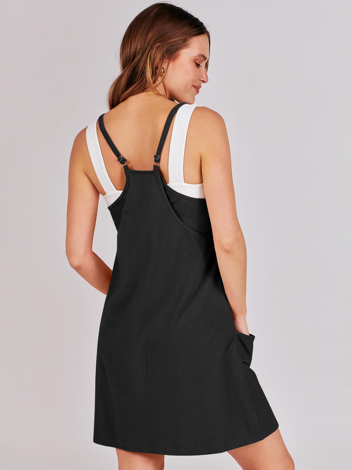 ANRABESS Women Summer Mini Romper Dress Workout Tennis Active Sports Athleisure Outfits Built in Shorts Trendy Vacation Black X-Smal