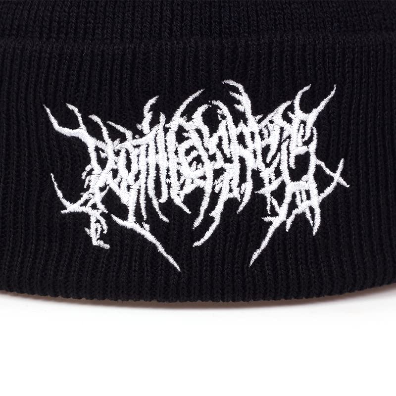 AONUOWE Gothic Beanie Hats for Women Men Grunge Emo Accessories Harajuku Y2k Punk Streetwear Winter Warm Hat Knitted Soft Cap (Black,One Size)