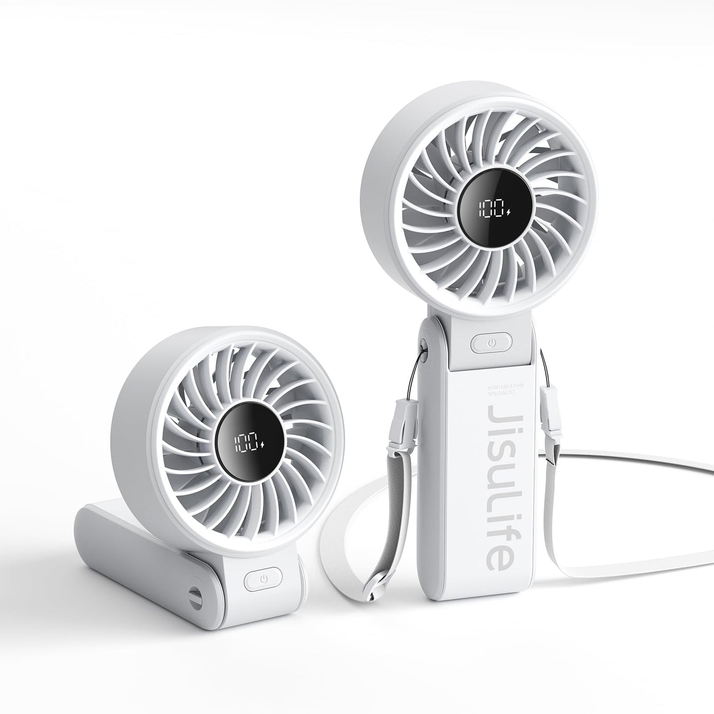 JISULIFE Handheld Fan Life7 – Ultimate Flexibility: High-Power Motor, LED Display, 19.5 Hrs Cooling, 5000mAh Rechargeable, 5-Speed, Foldable Design, 3-IN-1 Portable Fan for Travel Cruise Beach(Grey)
