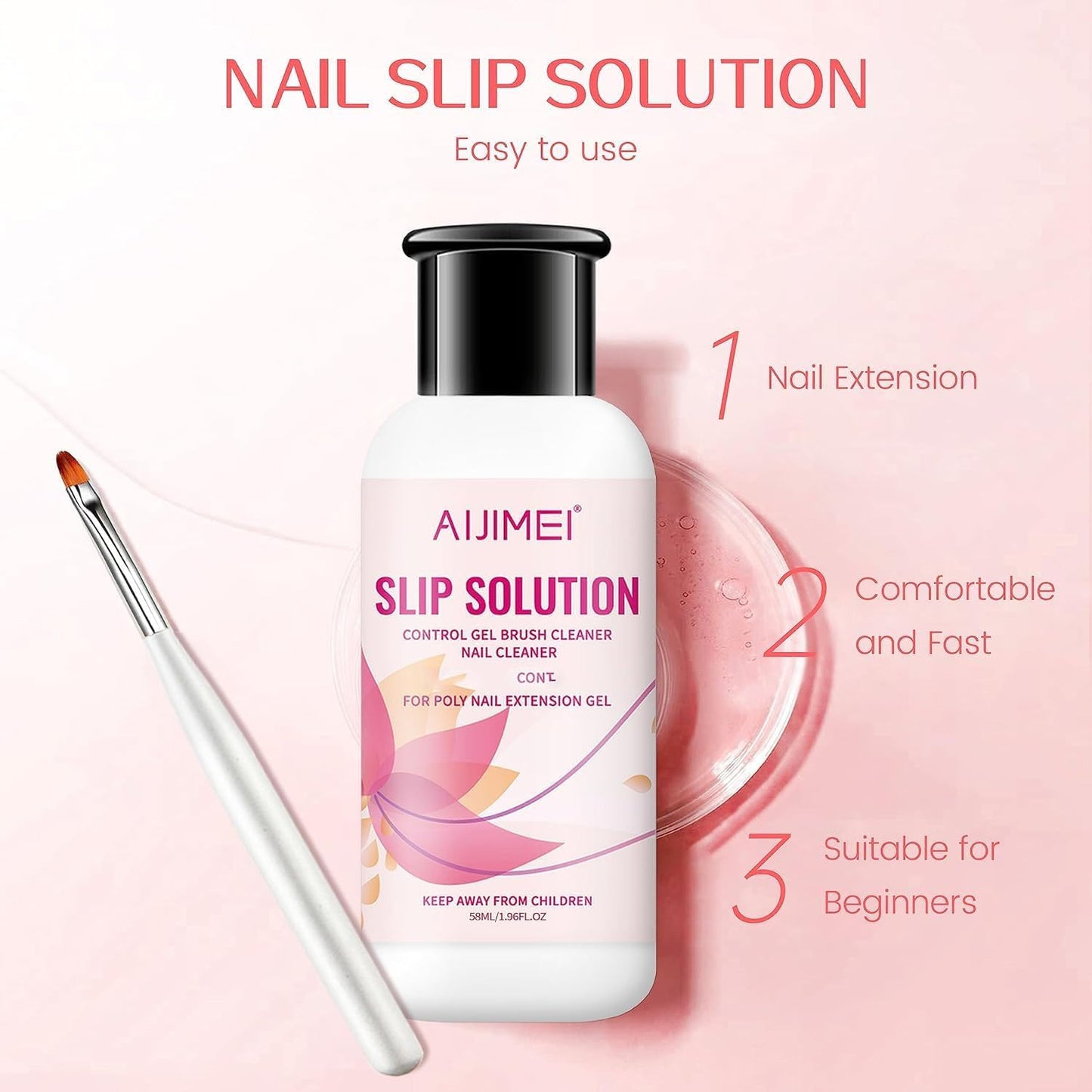 AIJIMEI Nail Slip Solution Poly Nail Gel Slip Solution Nail Extension Slip Solution for Poly Nail Gel Nails Nail Art for Beginner and Professional (58ml/2fl.oz)