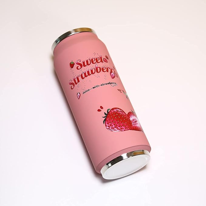 Kawaii Water Bottles Stainless Steel Water Bottle Kawaii Water Bottle with Straw Japanese Water Bottle Insulated (500ml/16.13oz,Pink Strawberry)