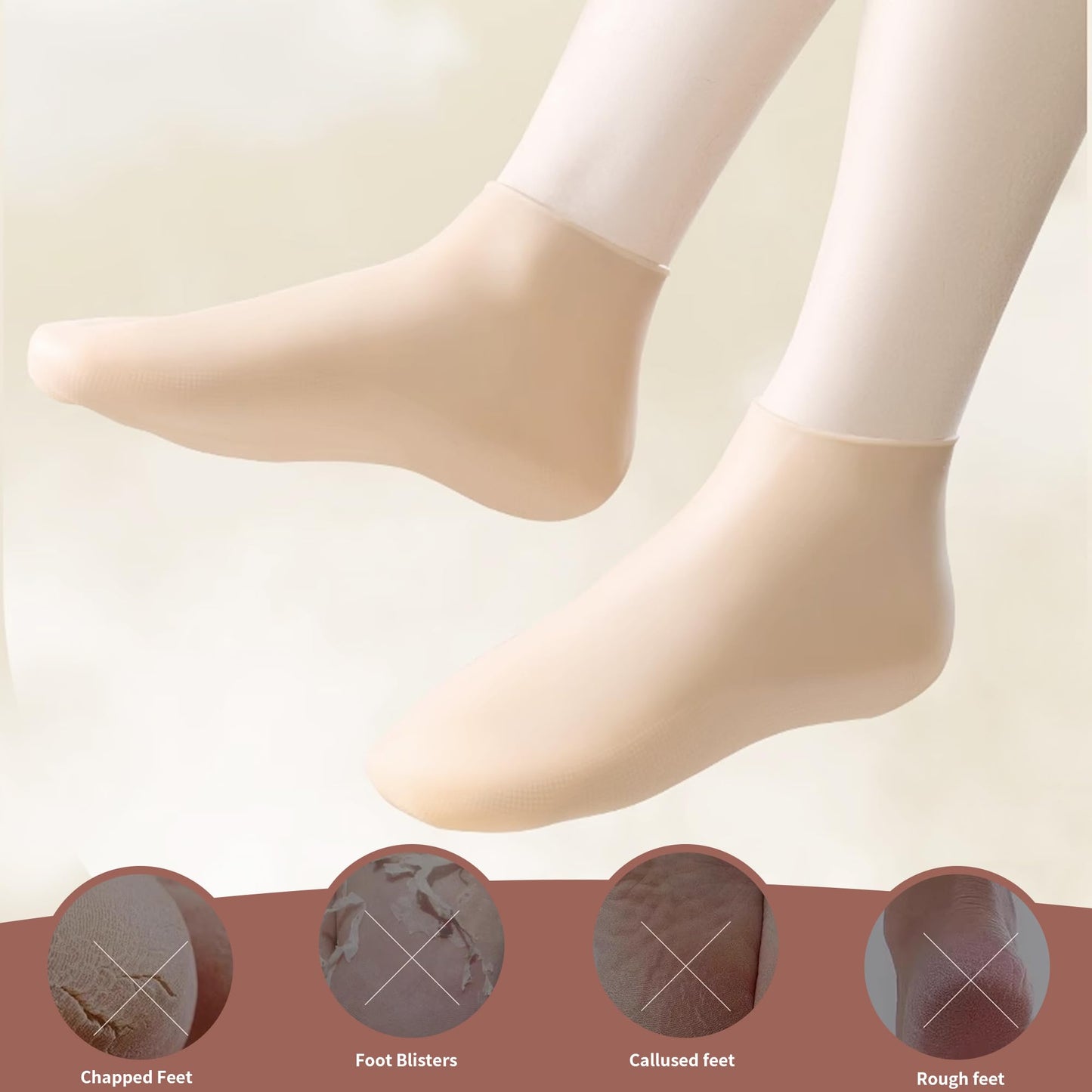 Aloe Vera Silicone Socks for Women - 6 Pairs, Moisturizing Spa Pedicure Socks for Repairing Dry Feet, Cracked Heels & Softening Rough Skin - Pink, White & Beige