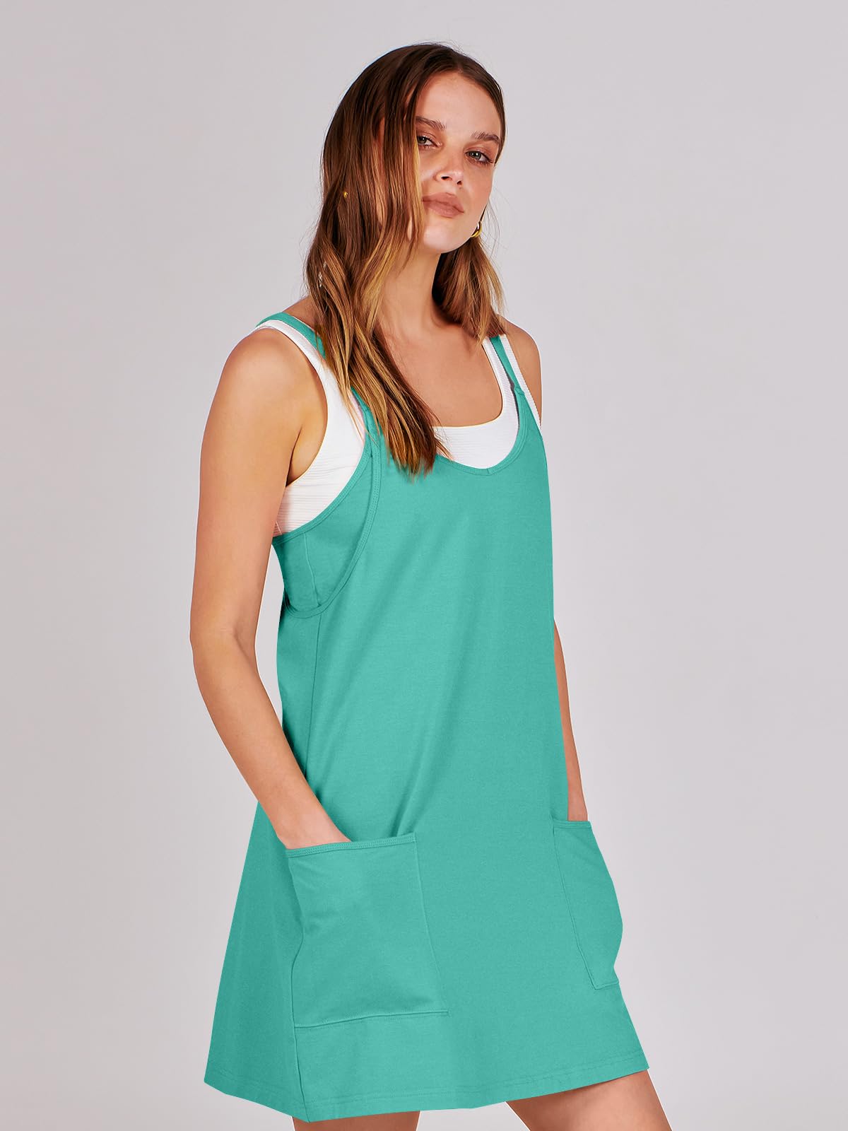 ANRABESS Women Summer Mini Romper Dress Workout Tennis Active Sports Athleisure Outfits Built in Shorts Trendy Vacation Cyan Medium