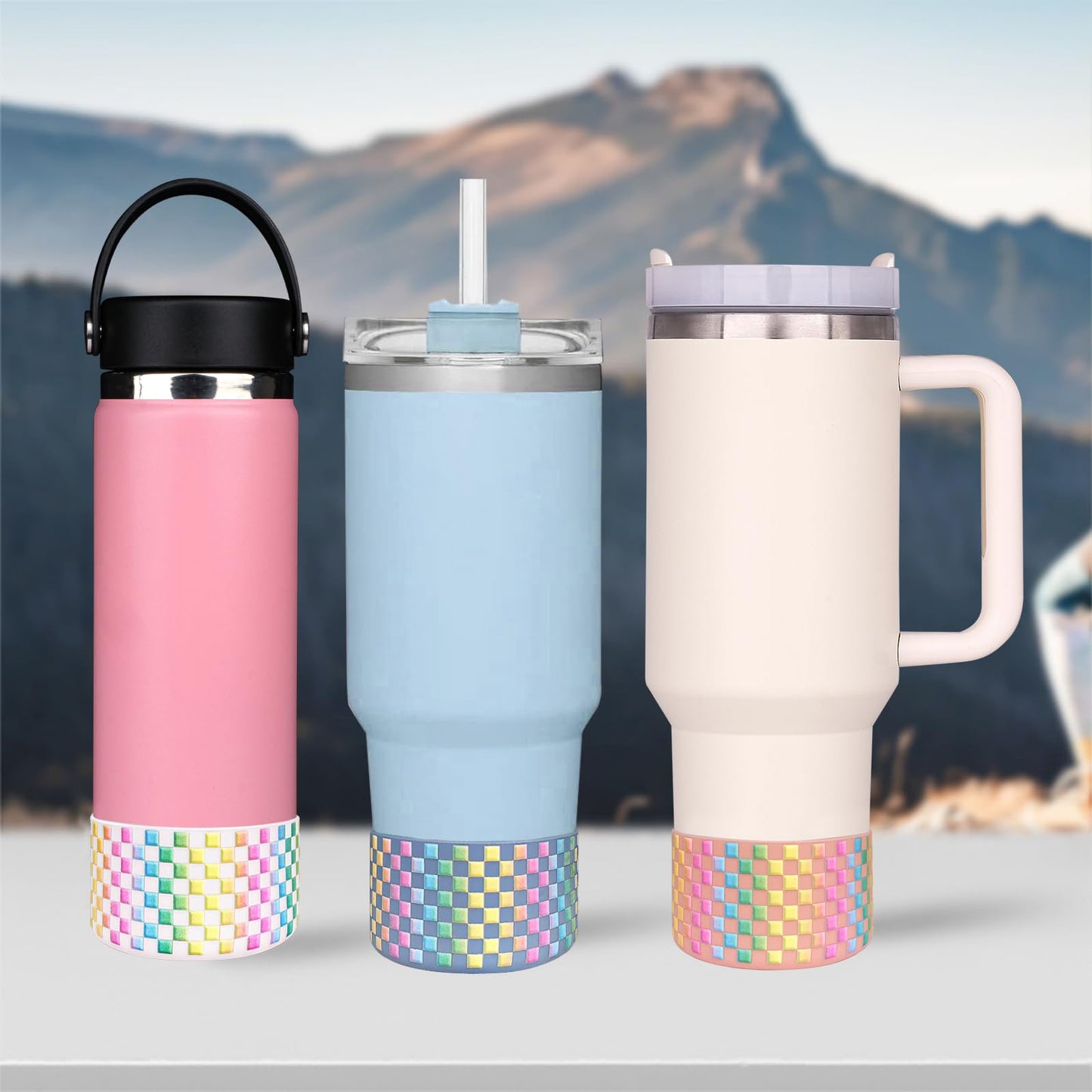 HEYSKAY 2pcs Protective Flask Silicone Boot Base for Stanley Quencher Adventure 40oz & Stanley IceFlow 20oz 30oz Tumbler, and Compatible with 12-24oz Hydro Sport Water Bottles,Yeti and More
