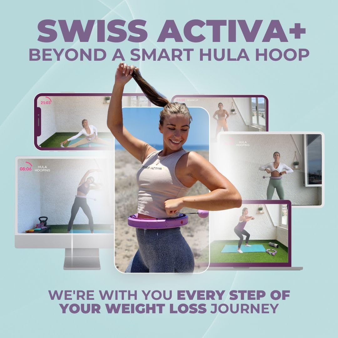 Swiss Activa+ S6+ Infinity Hoop Premium Smart Weighted Hula Hoop with Counter 23-44in- S6+ Smart Hula Hoop Fit - Exercise Equipment - Workout Equipment Hula Hoops for Adults Weight Loss